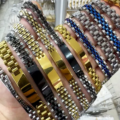 İsim Yazılabilir Erkek Lüks Çelik Bileklik Modelleri Gold Silver Siyah Seri