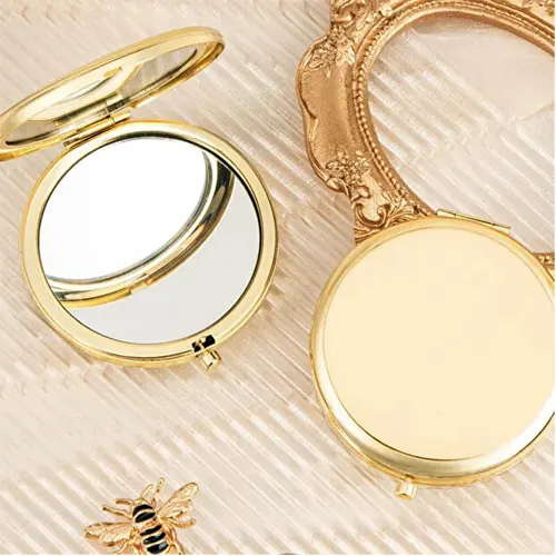 Toptan Kişiye Özel Yazılabilir Gold Altın Cep Makyaj Aynası | Promosyon Hediyelik