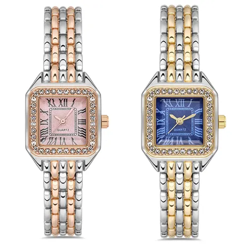 Toptan Luxury Stone Bezel Rectangle Saat