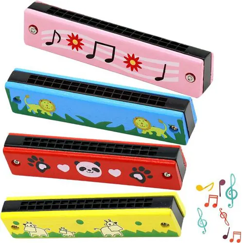 Toptan Renkli Figürlü Ahşap Mızıka - Eğitici Çocuk Müzik Oyuncağı