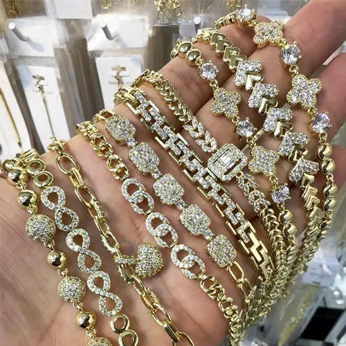 Xuping Bayan Lüks Bileklik Modelleri Taşlı Gold - Silver