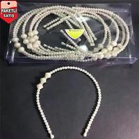 Toptan Beyaz İncili Boncuklu Taç-Paket 10 Lu