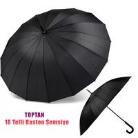 Toptan 16 Telli Baston Siyah Şemsiye