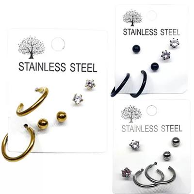Toptan 3 Lü Set Çelik Küpeler