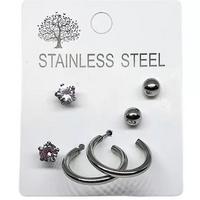 Toptan 3 Lü Set Çelik Küpeler