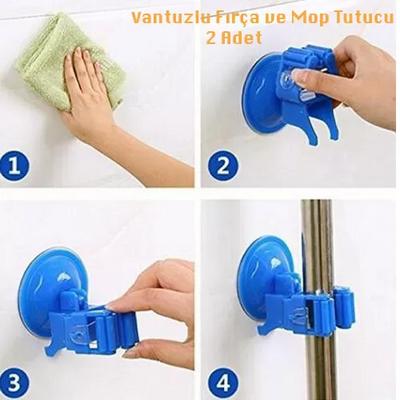 Vantuzlu Fırça ve Mop Tutucu Askı 2 Adet