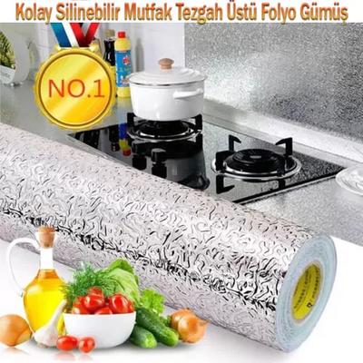 Yapışkanlı Mutfak Tezgah Üstü Folyo Gümüş